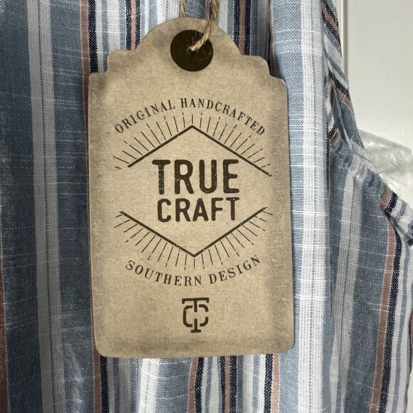 New Striped Romper Sz S Blue White Raw Edge Halter Pockets Beachy True Craft NWT - Picture 9 of 16